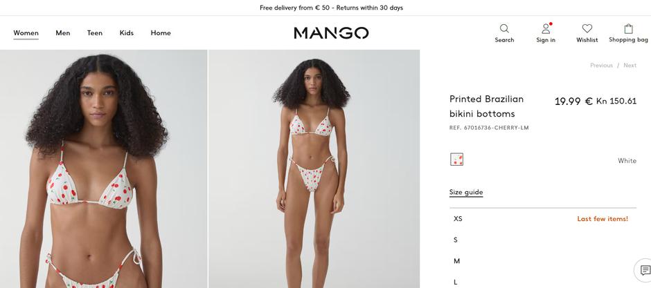 Foto: Mango, screenshot, donji dio kupaćeg kostima | Autor: 
