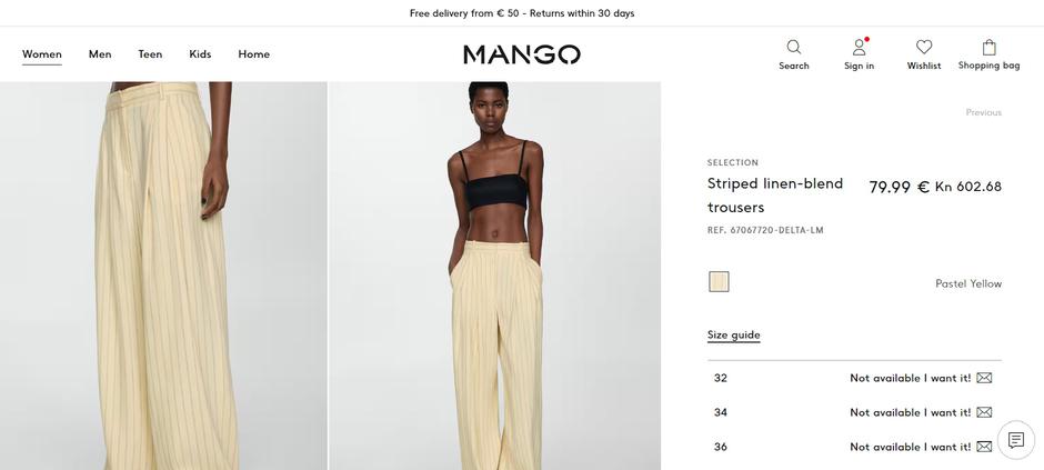 Foto: Mango, screenshot, lanene hlače | Autor: 