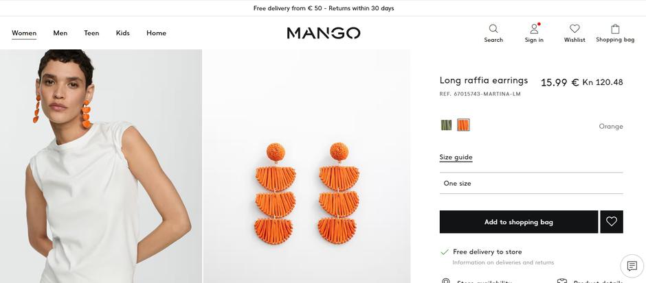 Foto: Mango, screenshot, naušnice | Autor: 