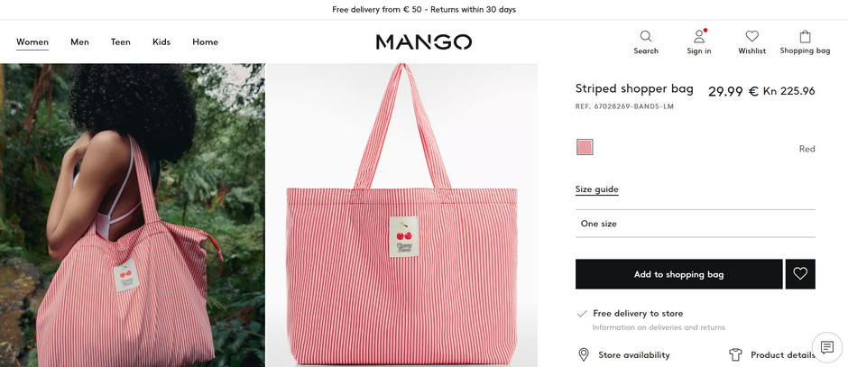 Foto: Mango, screenshot - cijena torbe | Autor: 